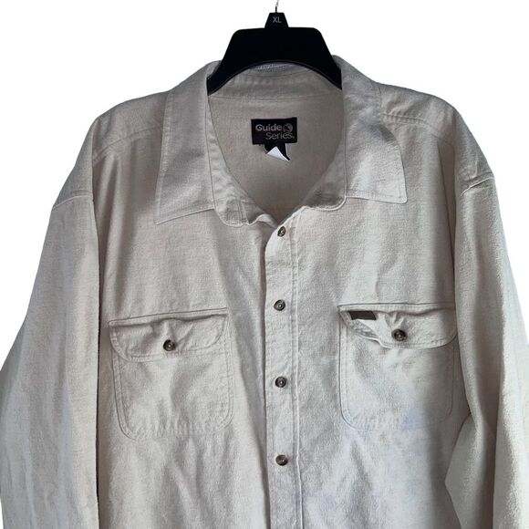 Guide Series Brushed Flannel Long Sleeve Shirt 3XLT Cream Cotton Button Front - Picture 2 of 11